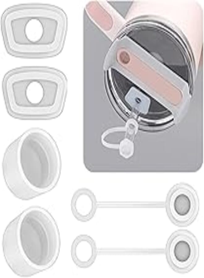 FASHION MANIA 6PCS silicone spill plug set, for 2.0 40 oz / 30 oz, Tumbler fitting, 2 straw caps, 2 square spill plugs and 2 round spill plugs (white, excluding cups)