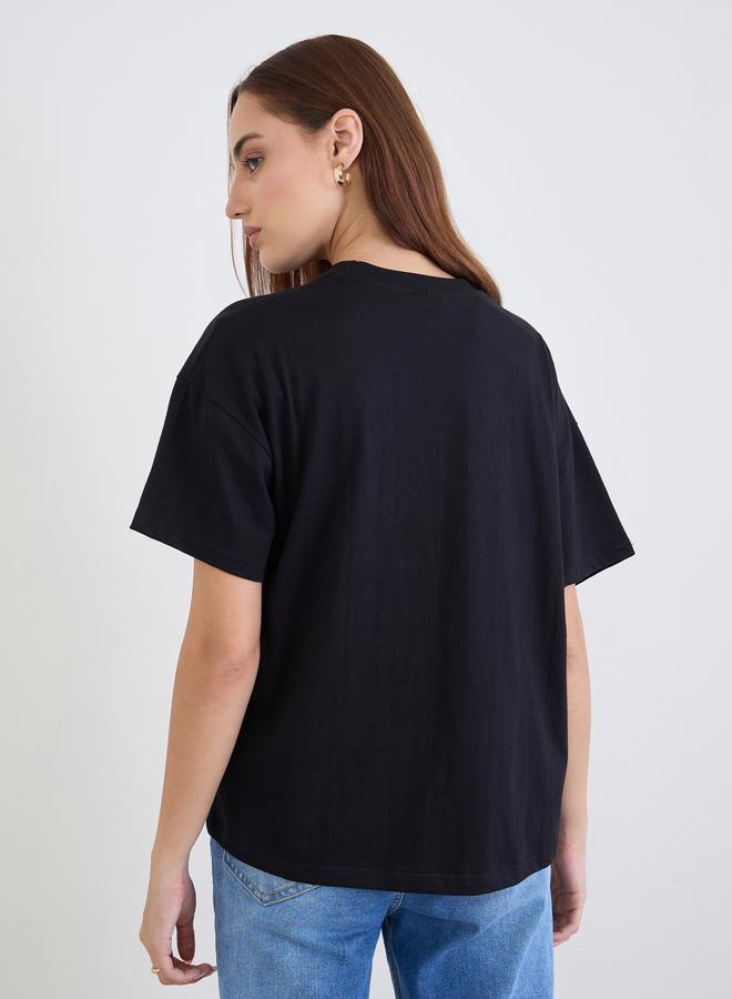 Styli Women Black Infinity Rope Embroidered Short Sleeve T-Shirt - Image 5