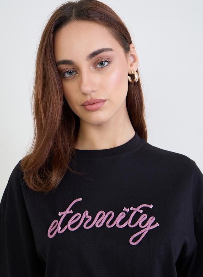 Styli Women Black Infinity Rope Embroidered Short Sleeve T-Shirt - Image 4