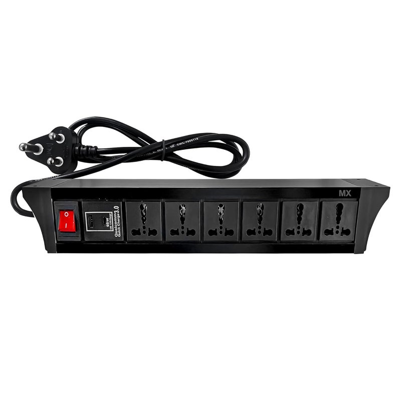 MX MX Desktop Clamp Power Strip 6 Universal Sockets 16A 2 USB Ports 24A 95W Laptop Charger Dual Pole LED Indicator Switch Heavy Duty Mount for Office Home15M 