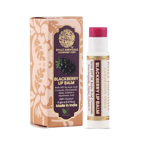 RYLLZ ESSENTIALS Blackberry Lip Balm | SPF 50 PA+++ | With Shea Butter, Kojic Acid, Ceramide, Niacinamide, Alpha Arbutin & Hyaluronic Acid | Purple Tint | For Lip Lightening & Moisturized Lips | 5 Gm - Image 1