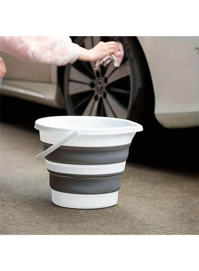 Grey Portable Folding Bucket for Car Washing Camping Fishing Travel Outdoor - Image 4