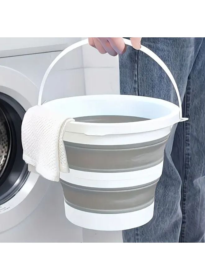 Grey Portable Folding Bucket for Car Washing Camping Fishing Travel Outdoor - Image 2