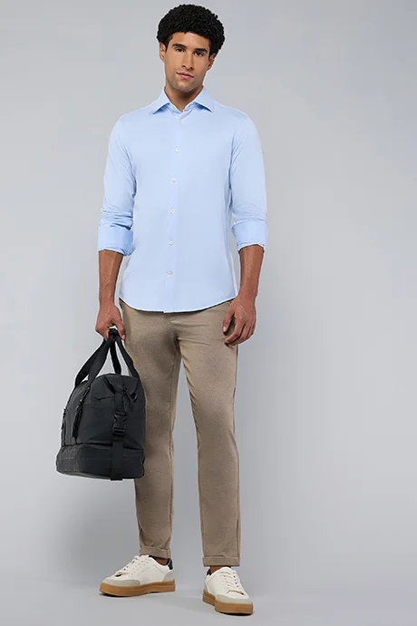 أر أند بي Solid Shirt with Classic Collar and Long Sleeves