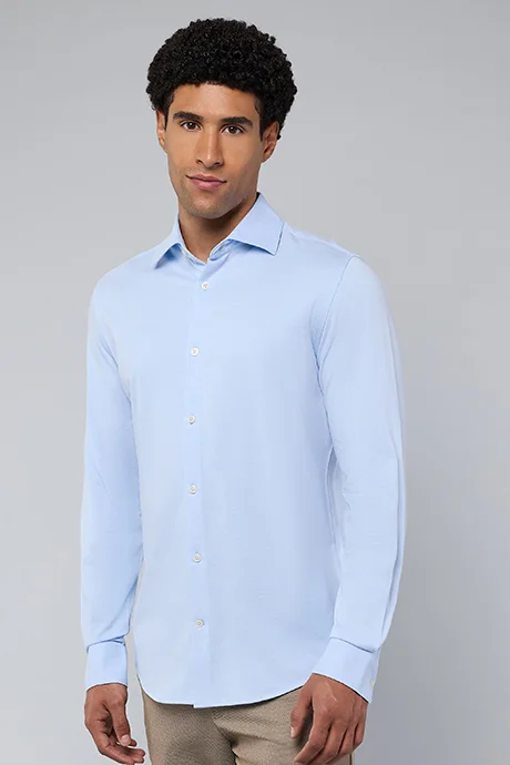 أر أند بي Solid Shirt with Classic Collar and Long Sleeves