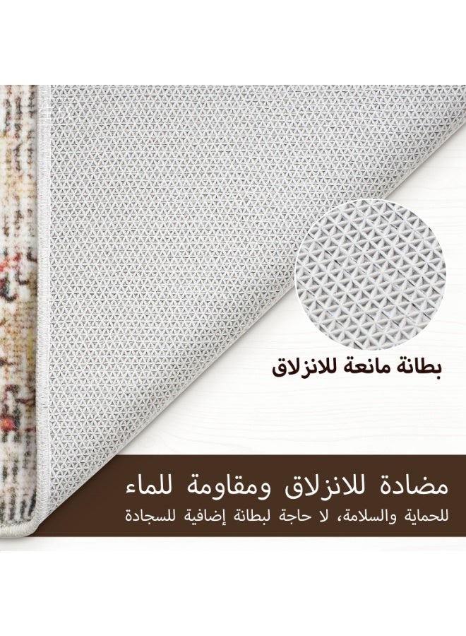 Sour Lemon سجادة كبيرة تجريدية بطراز فارسي لغرفة المعيشة والمجلس، بني، 200 × 300 سم، سهلة العناية، بقاعدة مانعة للانزلاق - Image 5