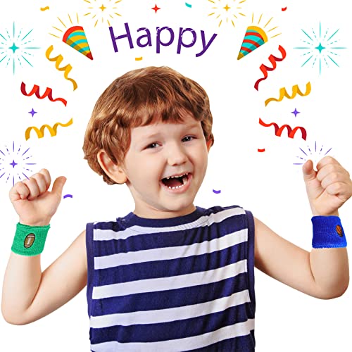 Cindeer 36 Pieces Sports Party Favors Sports Wristbands Kids Sports Themed Birthday Party Supplies Wrist Sweat Bands Colored Wristbands in 6 Colors and 4 Designs for Kids Sport Party Birthday Party Supplies - Image 5