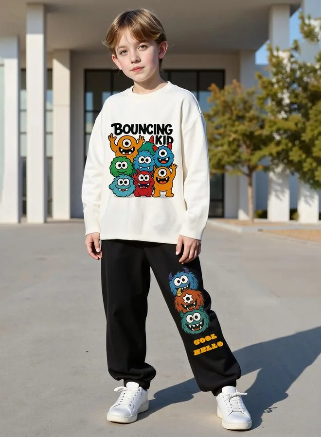 Take Two Take Two Teens Cartoon Print Sweatshirt and Joggers Set