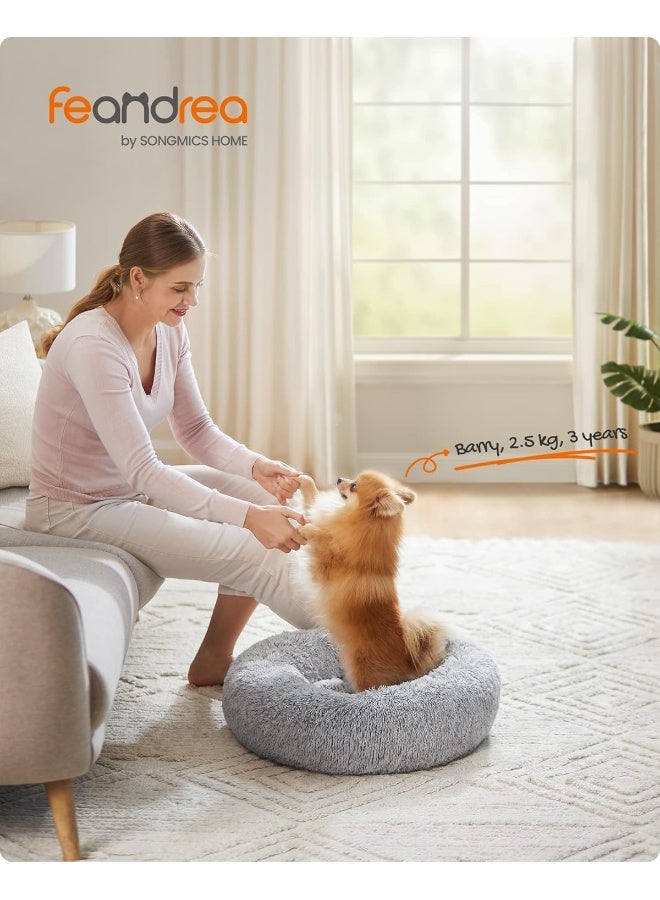 Feandrea dog bed fluffy, cat bed, donut cushion, washable, removable middle padding, long plush, 60 cm diameter, ombré grey - Image 2
