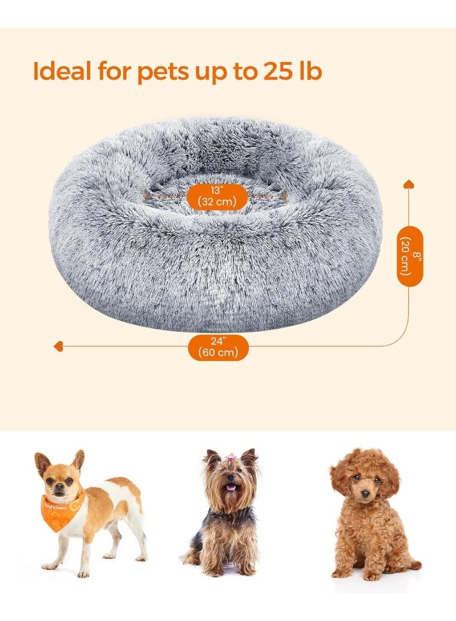Feandrea dog bed fluffy, cat bed, donut cushion, washable, removable middle padding, long plush, 60 cm diameter, ombré grey - Image 4