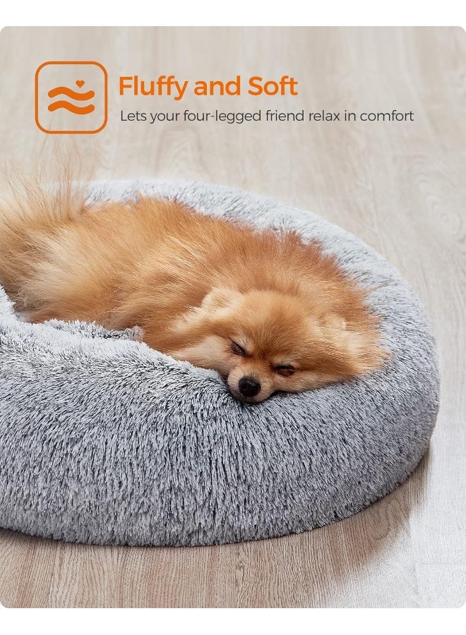 Feandrea dog bed fluffy, cat bed, donut cushion, washable, removable middle padding, long plush, 60 cm diameter, ombré grey - Image 3