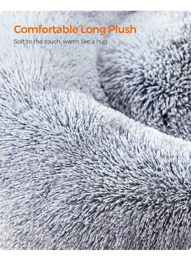 Feandrea dog bed fluffy, cat bed, donut cushion, washable, removable middle padding, long plush, 60 cm diameter, ombré grey - Image 5