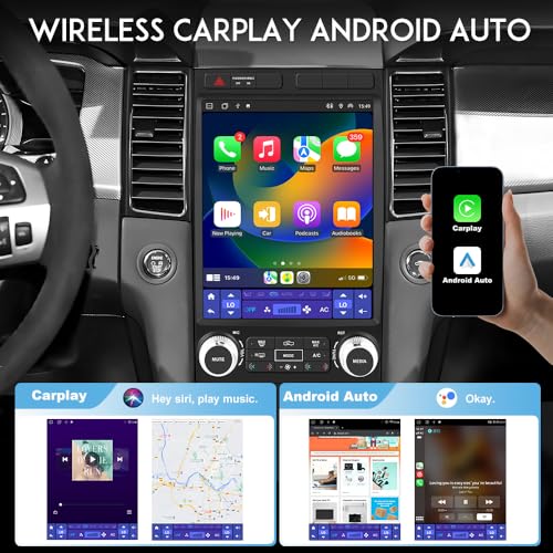 Vratzn Car Radio Stereo for Ford Taurus 2012-2014, 12.1 Inch Touch Screen Head Unit 4G RAM 64G ROM Bulit in Wireless CarPlay Android Auto Bluetooth/GPS/WiFi/SWC/FM - Image 3