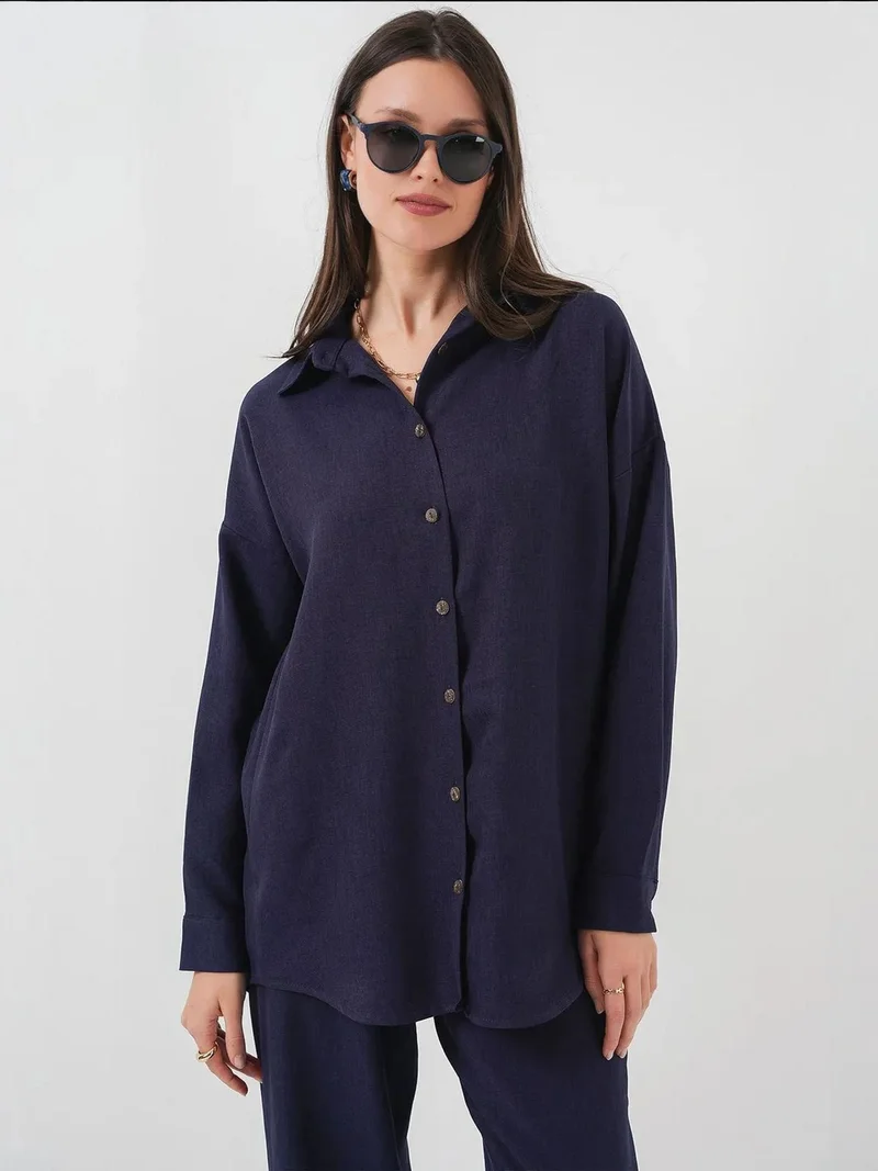 بيغ دارت طقم بيجامة من الكتان بأكمام طويلة وبنطلون