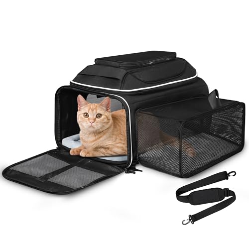 Petskd Top and Side Expandable Pet Carrier 17x12x85 Inches JetBlue Frontier Spirit Airline Approved SoftSided Carrier for Small Cats and Dogs with Locking Safety Zipper and AntiScratch MeshBlack