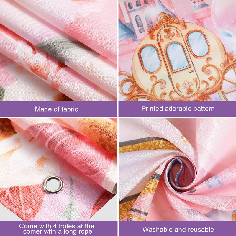 Tatuo Happy Birthday Banner Pink Princess Birthday Decorations for Women Girls Princess Theme Backdrop Party Decorations Gold Pink Castle Crown Floral Photography - Image 3