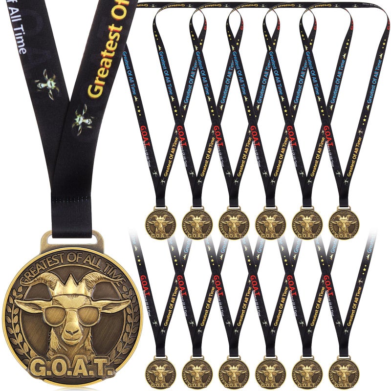 Loetere 12 Pcs Award Medals 2 Funny Sports Awards Trophy with Neck Goat Basketball Cross Country Race Track Swimming Ribbon Winner Prizes Bulk Gift for Team Competitions Party Favor Goat - Image 2