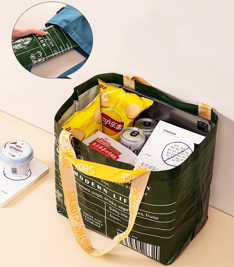 Kitchen Reusable Grocery Bags Foldable Shopping Tote Bags For Groceries Food Yellow - Image 3