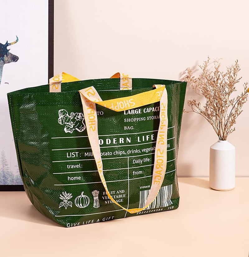 Kitchen Reusable Grocery Bags Foldable Shopping Tote Bags For Groceries Food Yellow - Image 4