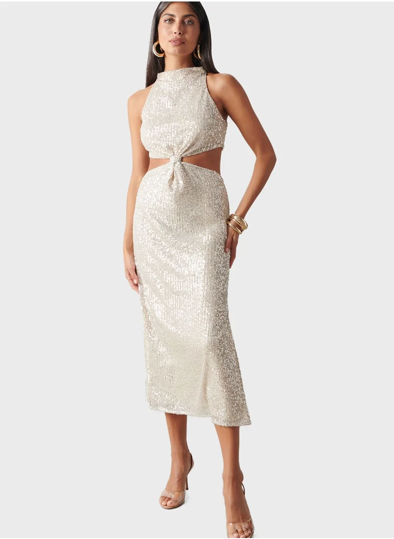 PRETTY LAVISH Cut Out Twist Knot Sequin Dress