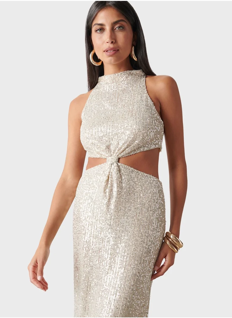 PRETTY LAVISH Cut Out Twist Knot Sequin Dress