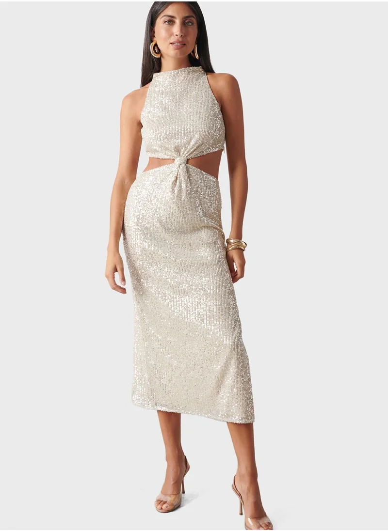 PRETTY LAVISH Cut Out Twist Knot Sequin Dress