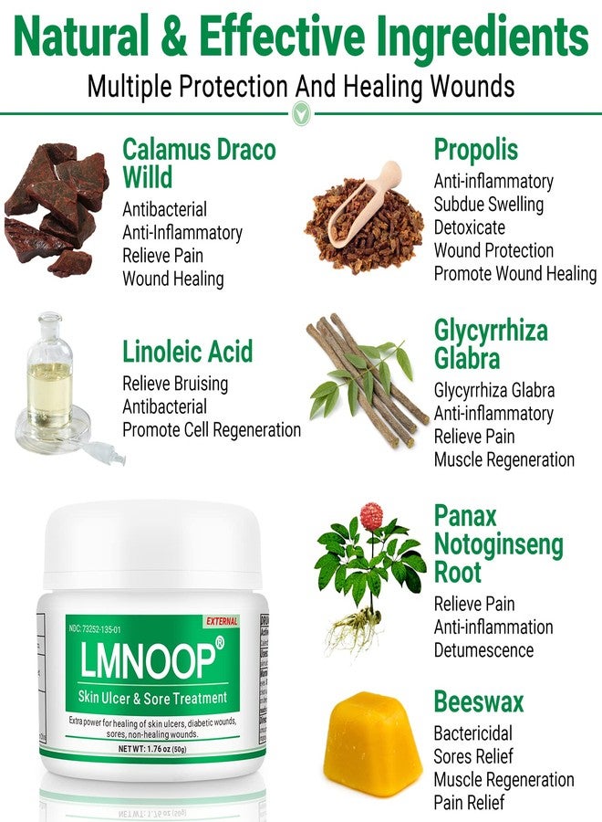 لمنوب مرهم LMNOOP® لعلاج قرح الجلد، لعلاج قرح القدم والساق، والقروح، وقرح الدوالي، وقرح الركود، وقرح الفراش، والجروح، والحروق، والتهابات الجلد، ومكونات طبيعية، مرهم لعلاج الجروح العميقة - Image 5