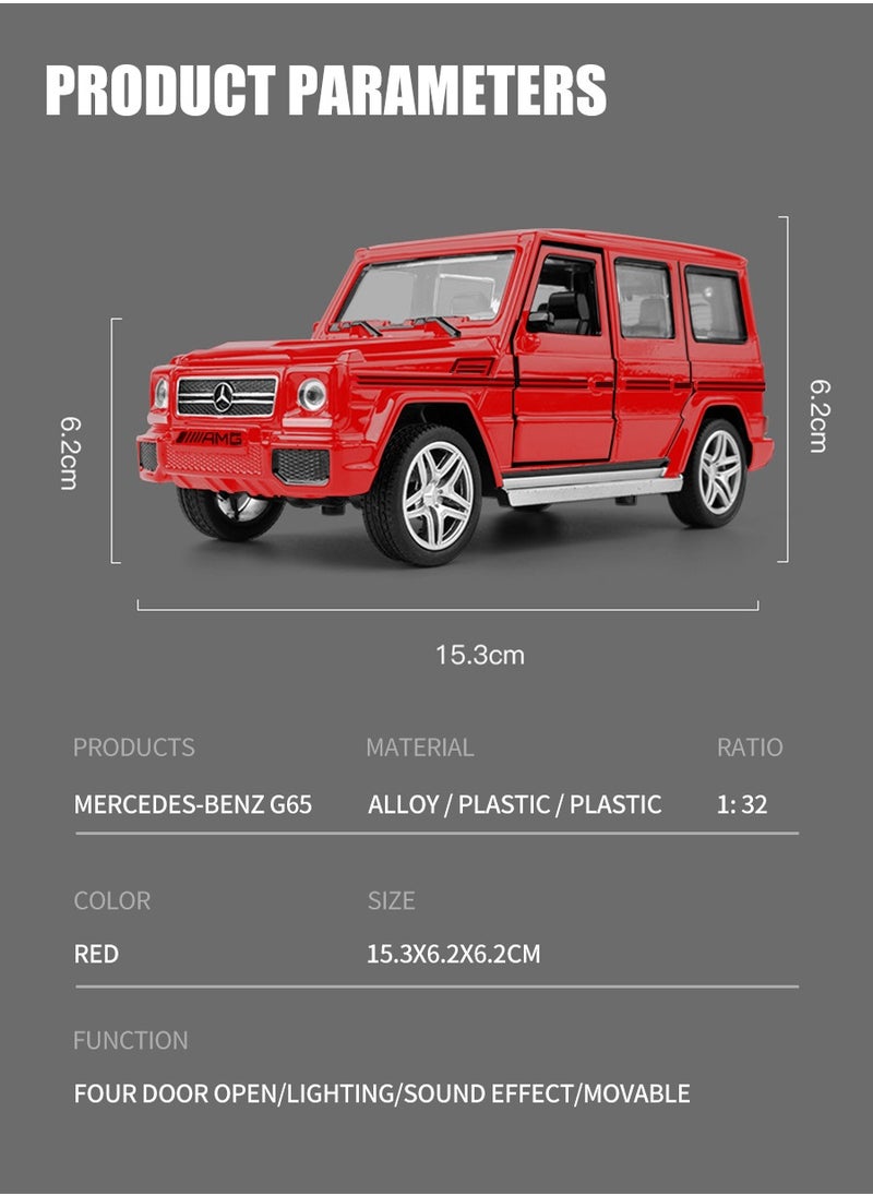 Mercedes-Benz 1/32 Scale Benz G65 Model Car for Adults Collectible,Pull Back Vehicles with Music and Light,Hood Can Be Opened Cars Red  - Image 2
