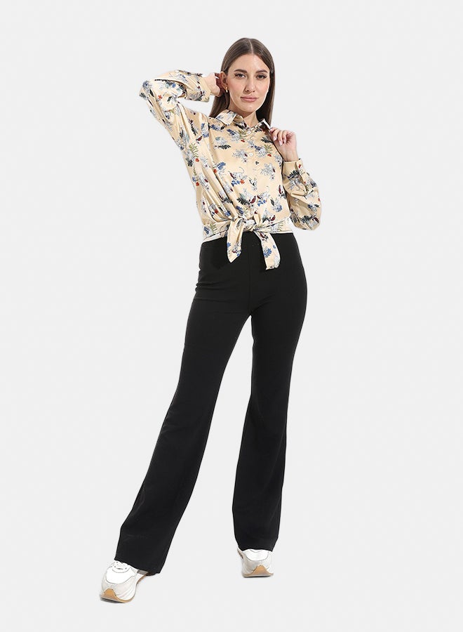 Andora Self patterned Turned Down Collar Blouse _ Beige - Image 4