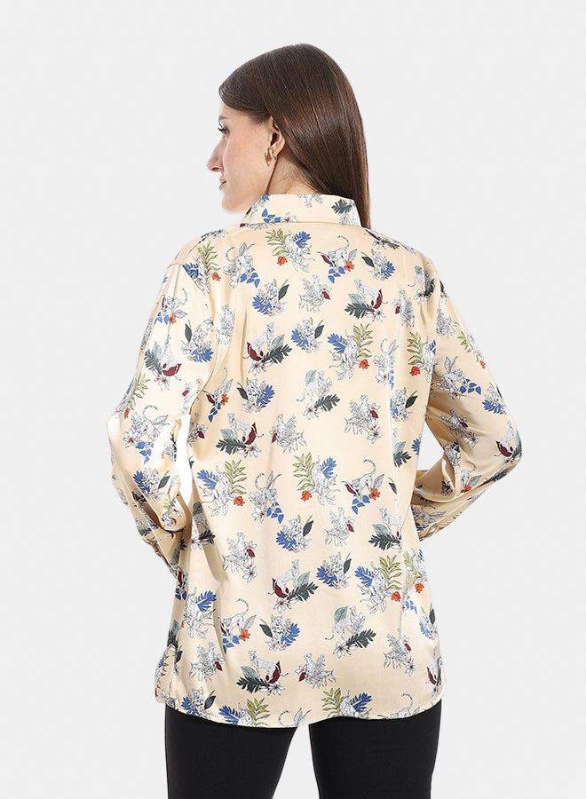Andora Self patterned Turned Down Collar Blouse _ Beige - Image 5