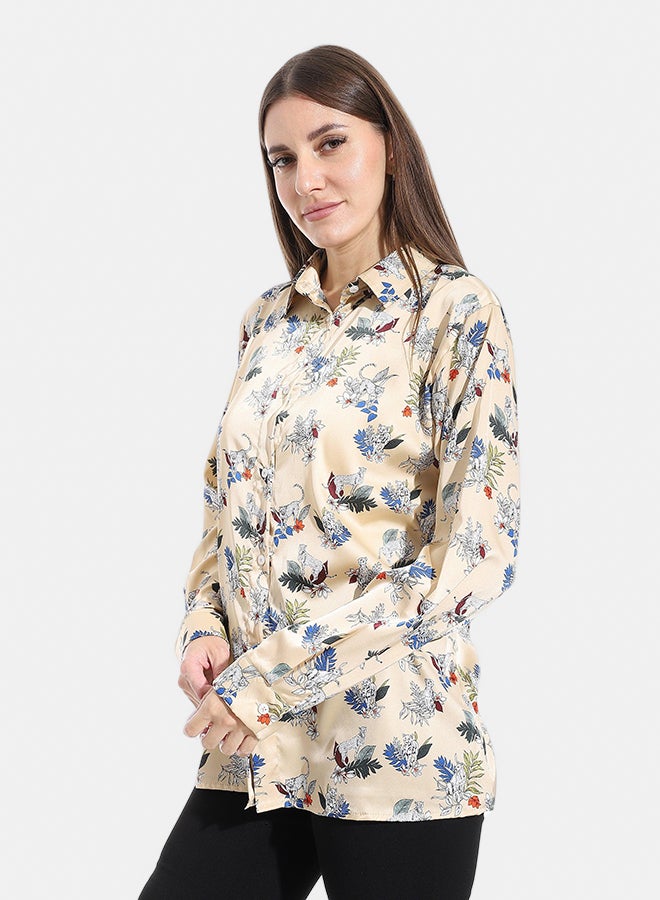 Andora Self patterned Turned Down Collar Blouse _ Beige - Image 2