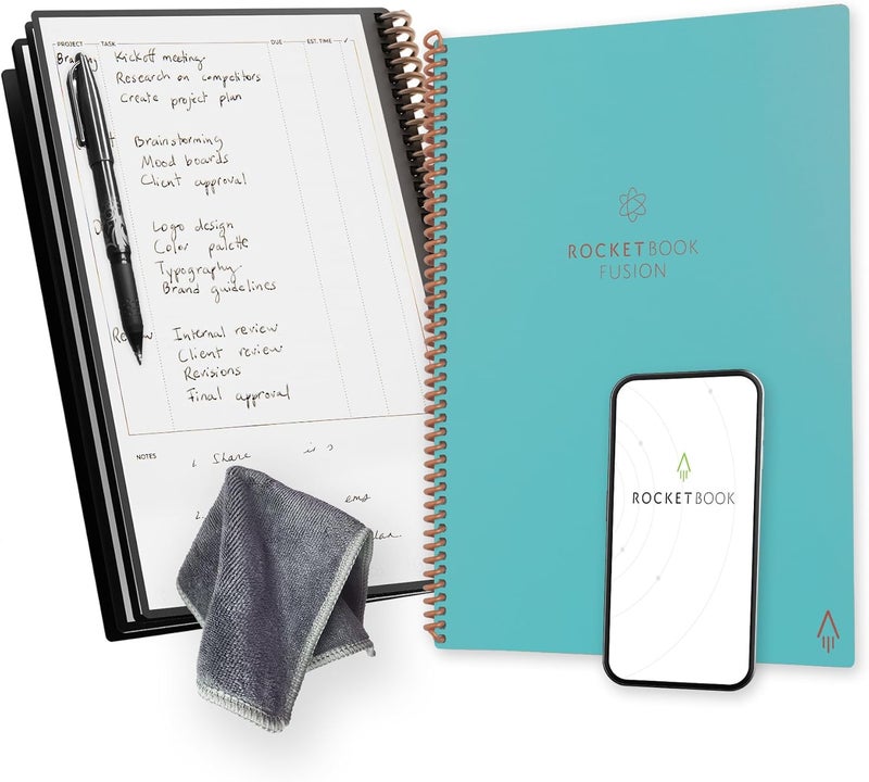 Rocketbook Fusion Smart Reusable Notebook - Calendar, To-Do Lists, and Note Template Pages with 1 Pilot Frixion Pen & 1 Microfiber Cloth Included - Neptune Teal Cover, Letter Size (21.6 cm x 28 cm) - Image 1