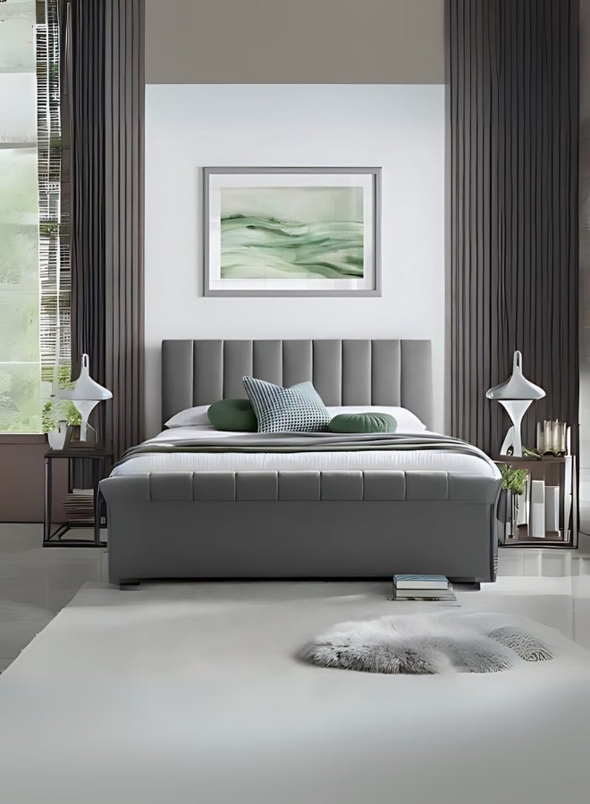 Bed and Mattress Home Gentle Breeze Upholstered Single Size ( Mattress Size 100 X 190 CM ) Grey Color Bed Size 204 W X 108 L CM ( Mattress Sold Separately )  - Image 1