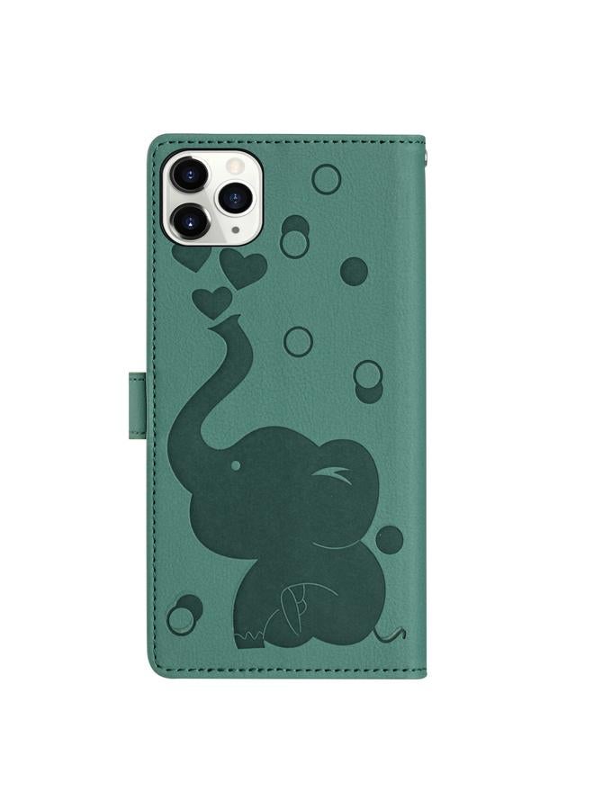 زبون جراب لهاتف iPhone 11 Pro مصنوع من الجلد المنقوش برسومات فيل كرتونية - Image 4