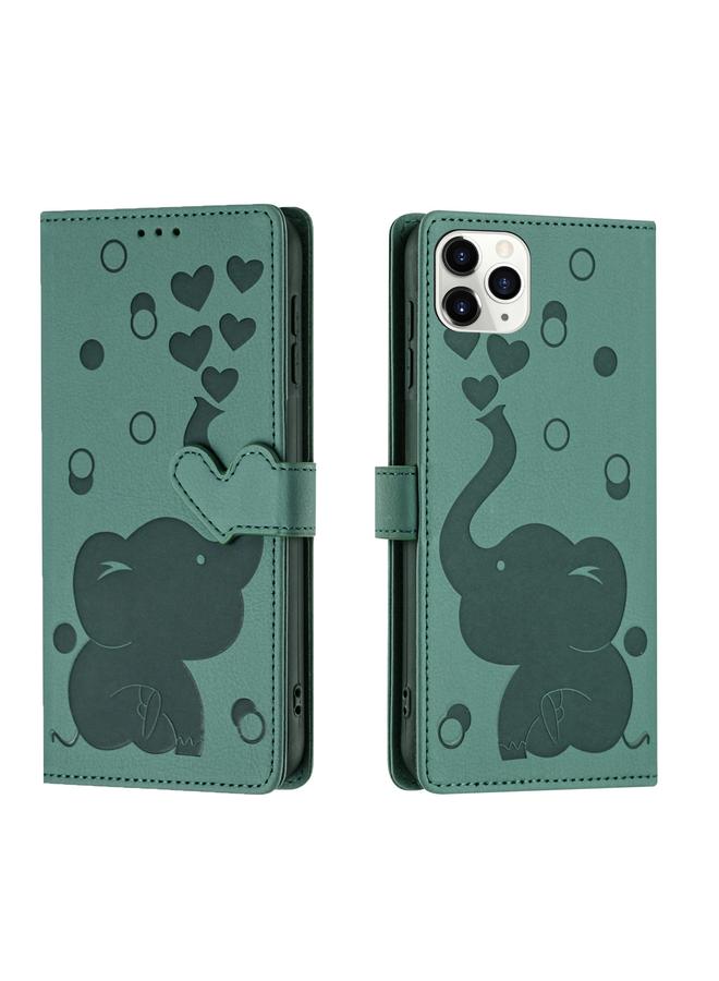 زبون جراب لهاتف iPhone 11 Pro مصنوع من الجلد المنقوش برسومات فيل كرتونية - Image 1