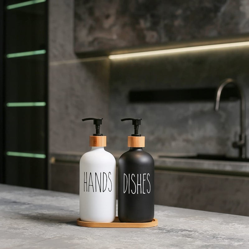 MOMEEMO Soap Dispenser Set, Contains Hand and Dish Soap Dispenser, Suitable for Kitchen Decor. (Black & White) - Image 3