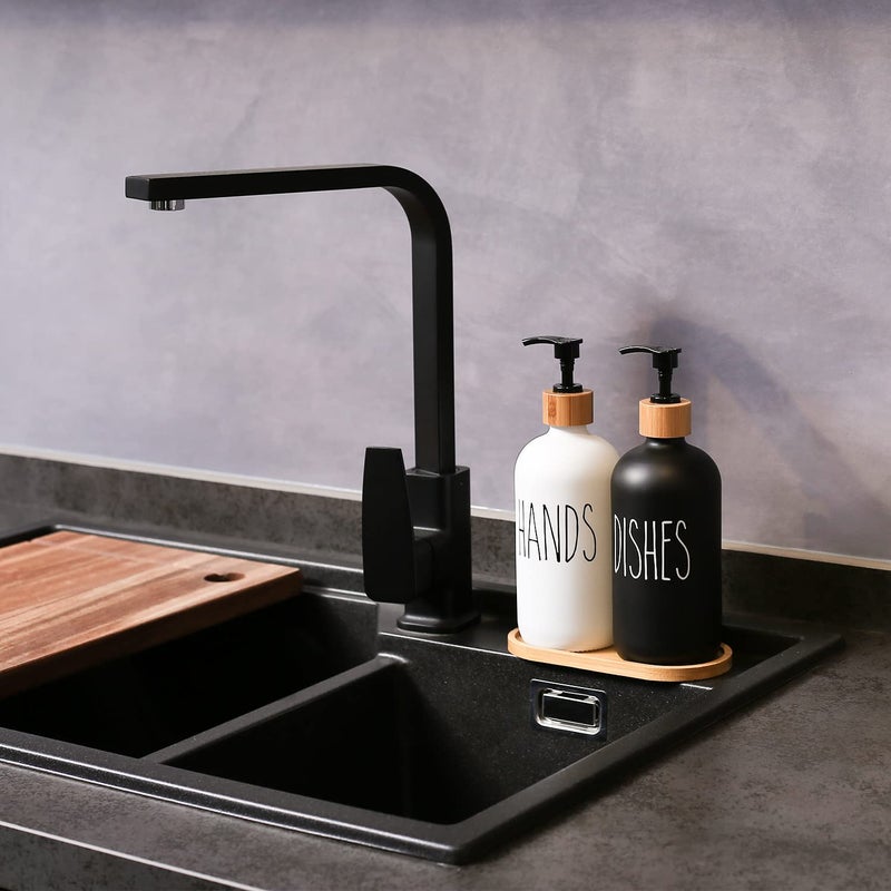 MOMEEMO Soap Dispenser Set, Contains Hand and Dish Soap Dispenser, Suitable for Kitchen Decor. (Black & White) - Image 2