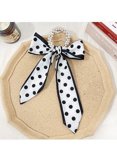 FQ007-7# black and white polka dot Pearl ribbon hair ring