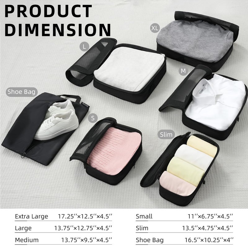 BAGAIL 4 Set/6 Set/8 Set Compression Packing Cubes Travel Accessories Expandable Packing Organizers (Square Mesh, 05-Jet Black) - Image 2