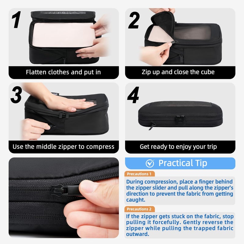 BAGAIL 4 Set/6 Set/8 Set Compression Packing Cubes Travel Accessories Expandable Packing Organizers (Square Mesh, 05-Jet Black) - Image 4