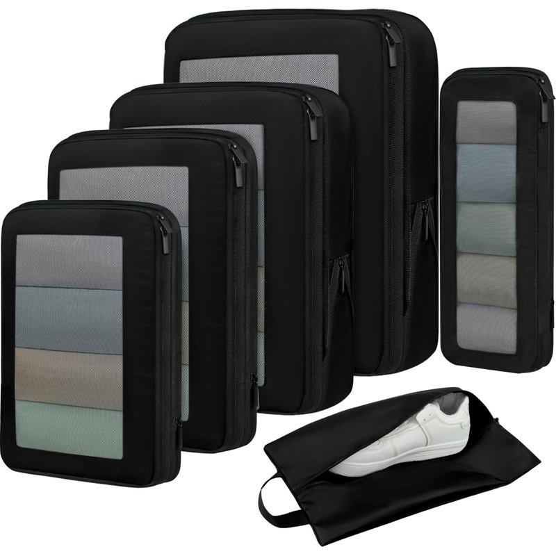 BAGAIL 4 Set/6 Set/8 Set Compression Packing Cubes Travel Accessories Expandable Packing Organizers (Square Mesh, 05-Jet Black) - Image 1