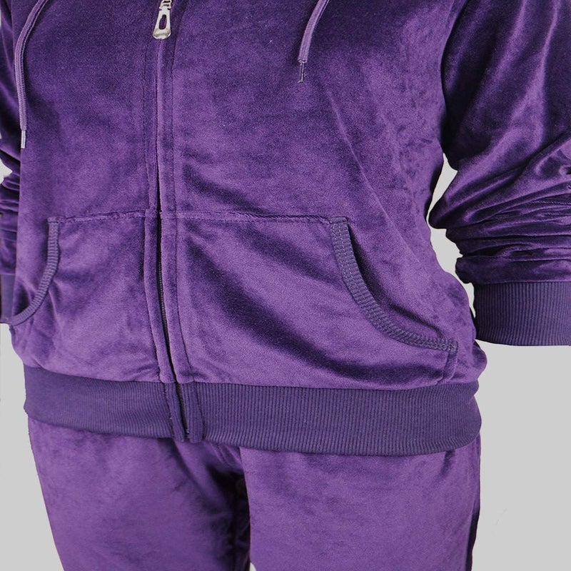 Facitisu Womens Casual 2 Piece Solid Velvet Tracksuit Full Zip-up Hooded Velvet Sweatshirts & Pants Set Small Purple - Image 4