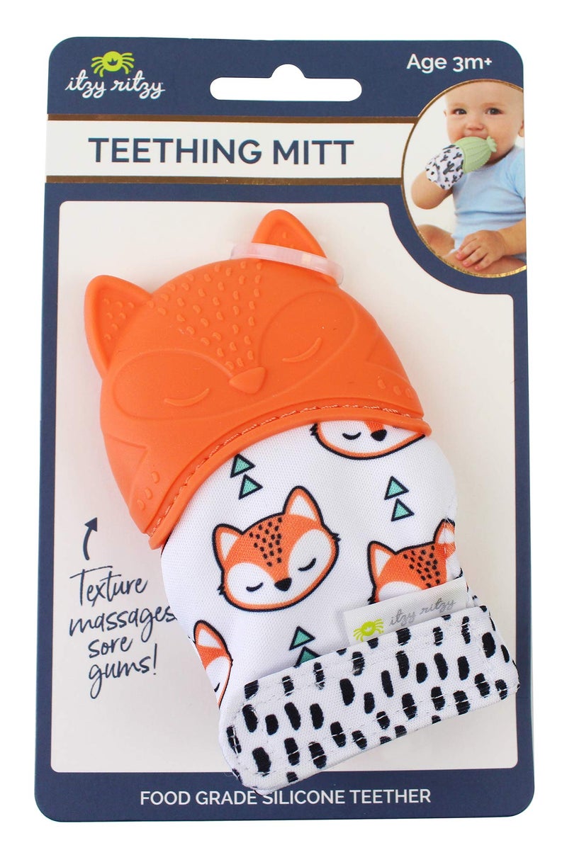 Itzy Ritzy Silicone Teething Mitt - Soothing Infant Teething Mitten with Adjustable Strap, Crinkle Sound & Textured Silicone to Soothe Sore & Swollen Gums - For Ages 3 Months & Up (Fox) - Image 2