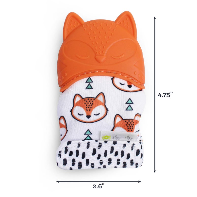 Itzy Ritzy Silicone Teething Mitt - Soothing Infant Teething Mitten with Adjustable Strap, Crinkle Sound & Textured Silicone to Soothe Sore & Swollen Gums - For Ages 3 Months & Up (Fox) - Image 3