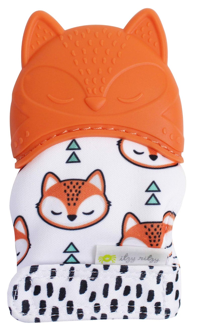 Itzy Ritzy Silicone Teething Mitt - Soothing Infant Teething Mitten with Adjustable Strap, Crinkle Sound & Textured Silicone to Soothe Sore & Swollen Gums - For Ages 3 Months & Up (Fox) - Image 1