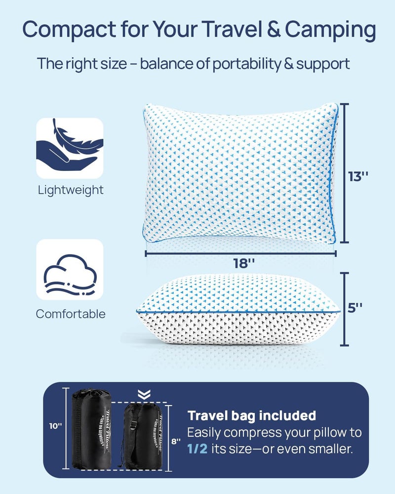 fulocean Small Cooling Memory Foam Pillow for Travel & Camping, Compressible Original Adjustable Pillow for Medium Firm Neck Knee Lumbar Support, Washable CertiPUR-US, Ideal Sleeping, Car, Airplane,Backpacking - Image 2
