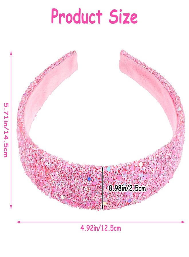 COMNICO 2 PCS Glitter Headbands for Girls, Cute Sparkly Wide Thick Head Bands Bling Non Slip Hairband Rainbow Sequin Little Girl Hair Accessories for Children Kids Women (Pink + Purple) - Image 2