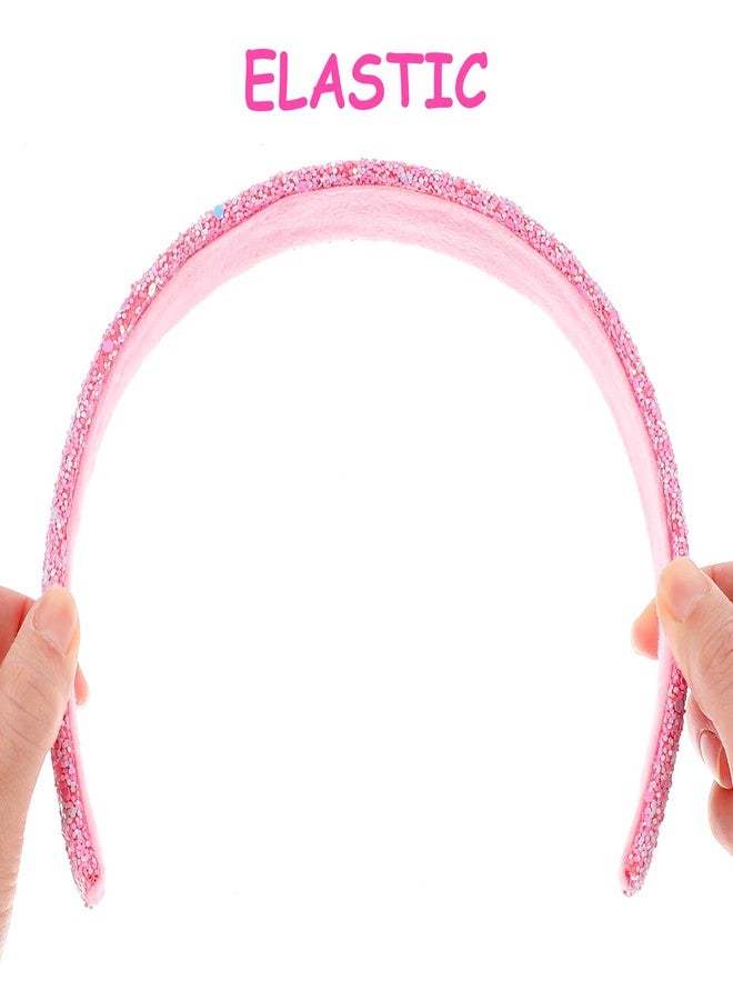 COMNICO 2 PCS Glitter Headbands for Girls, Cute Sparkly Wide Thick Head Bands Bling Non Slip Hairband Rainbow Sequin Little Girl Hair Accessories for Children Kids Women (Pink + Purple) - Image 3