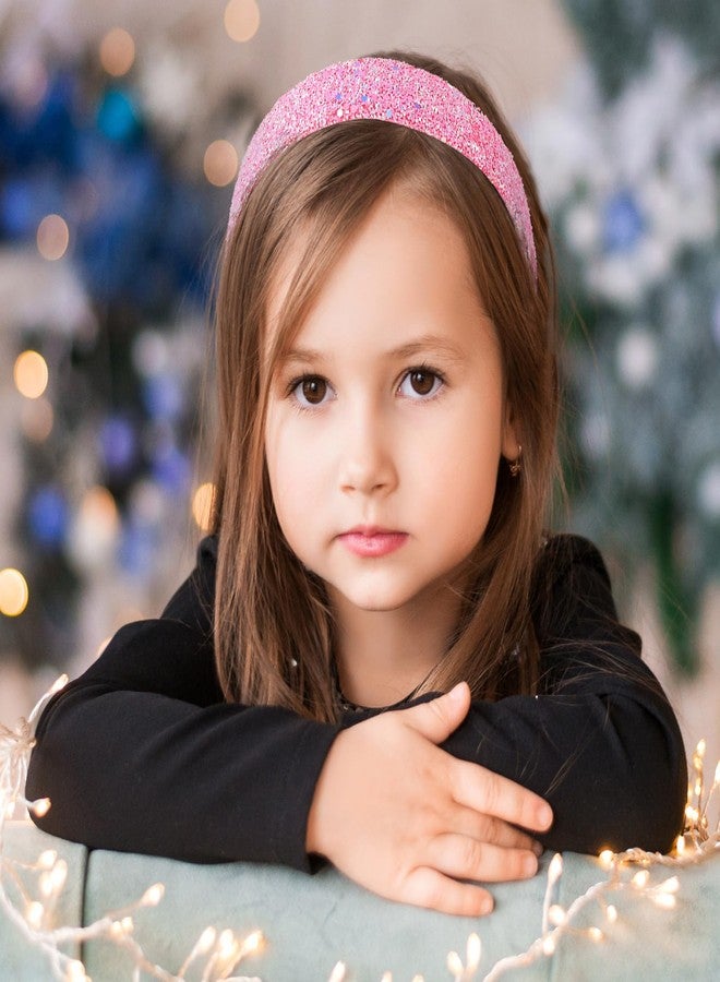 COMNICO 2 PCS Glitter Headbands for Girls, Cute Sparkly Wide Thick Head Bands Bling Non Slip Hairband Rainbow Sequin Little Girl Hair Accessories for Children Kids Women (Pink + Purple) - Image 5