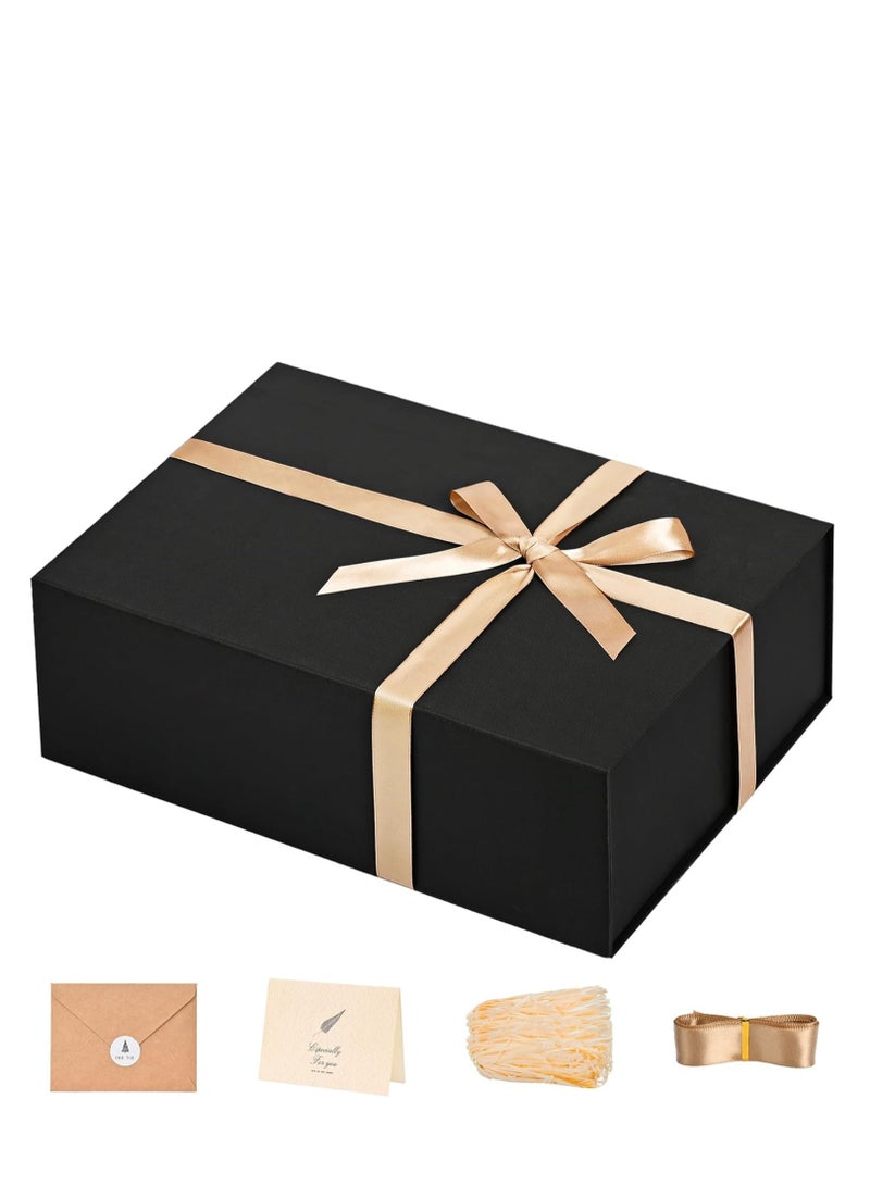 جوسكوين صندوق هدايا 13.5 بوصة × 10 بوصة × 4 بوصة صناديق هدايا سوداء كبيرة مع أغطية مغناطيسية صندوق هدايا فاخر لهدايا طلب الزواج يحتوي على بطاقة وشريط وحشو تغليف هدايا عيد الميلاد. - Image 1